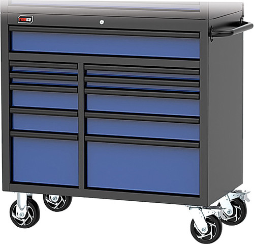TOBEQ TBQ-RCBT411121BLBK 41" 11-Drawer Roller Cabinet, Blue/Black