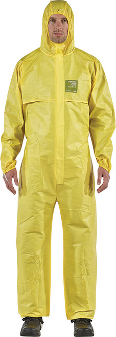 ANSELL ANS-YY23-B-92-111-03 Alphatec® 2300 Standard - Model 111 Hi-Vis Yellow Coveralls, Medium Duty Chemical Barrier, Type 5/6 Protection, Respirator Fit Hood & Zip Flap W/Velcro® Closure, Medium