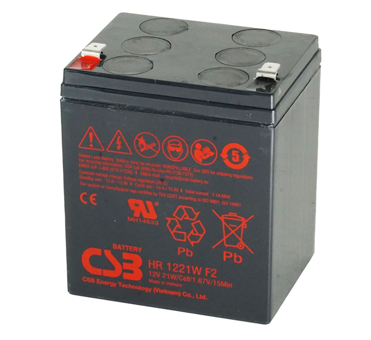 CSB HR1221W 12V 5.1Ah Sealed Lead Acid Battery with F2 Terminal