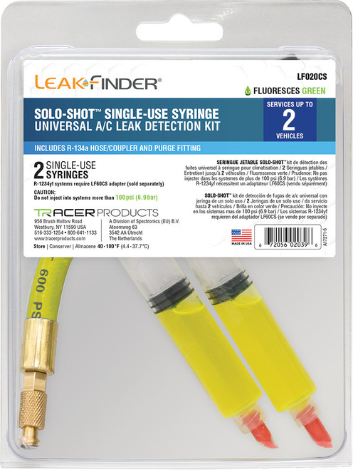 LEAKFINDER LKF-LF020CS Solo-Shot™ Single-Use Syringe Universal A/C Leak Detection Kit (Clamshell Package)