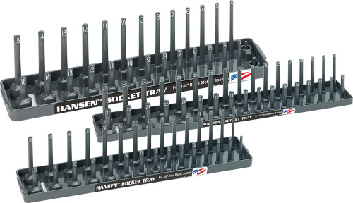 HANSON GLOBAL Han-9302 3 Pc. Metric Socket Tray Set - Grey