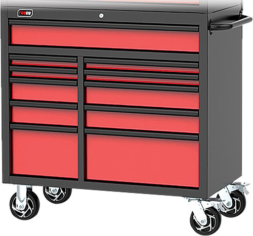 TOBEQ TBQ-RCBT411121RDBK 41" 11-Drawer Roller Cabinet, Red/Black