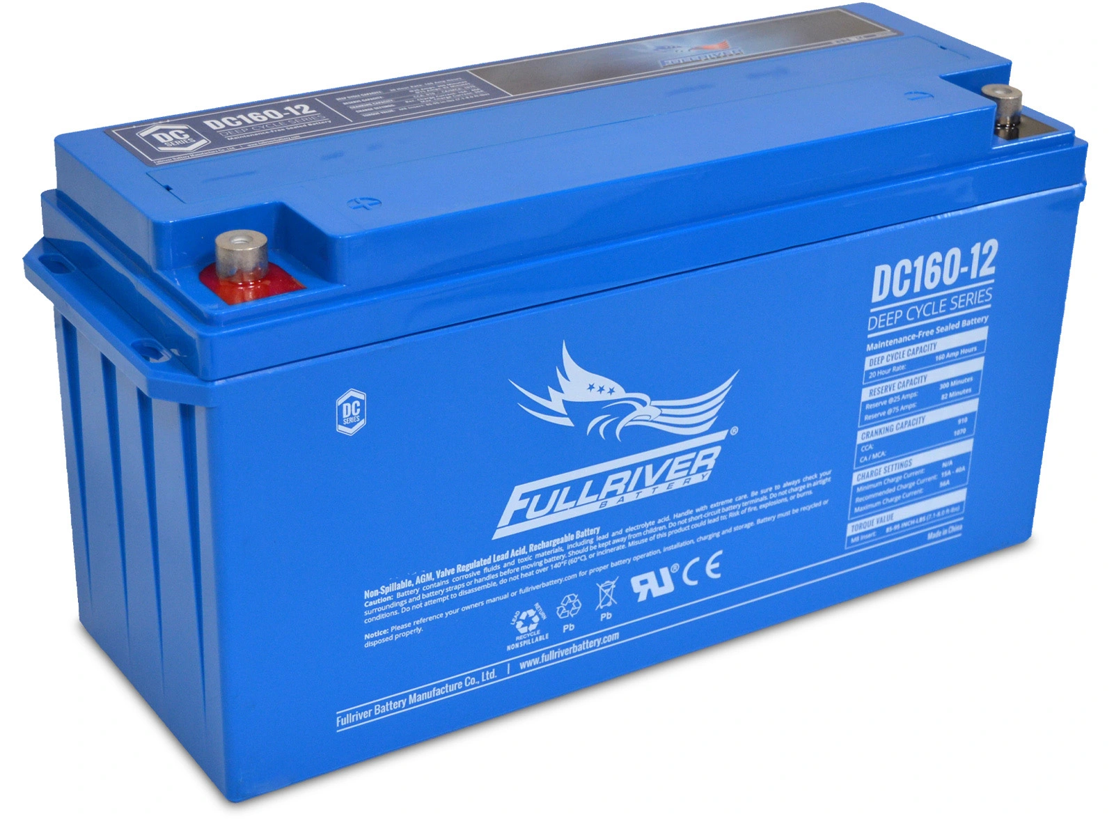 Fullriver DC160-12 12V 160Ah Premium Deep Cycle AGM Battery, M8+ TP08 Terminal