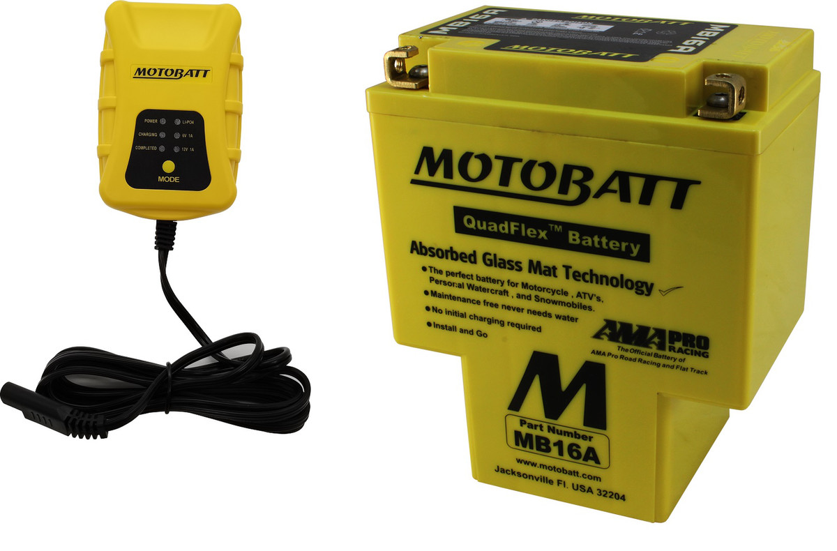 Motobatt Maintenance Charger PDCT1 with MB16A QUADFLEX AGM Factory Activated