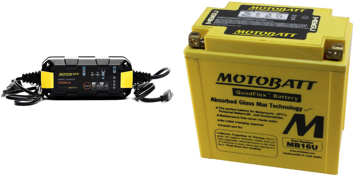 Motobatt Maintenance Charger MBRC35 with MB16U QUADFLEX AGM Factory Activated