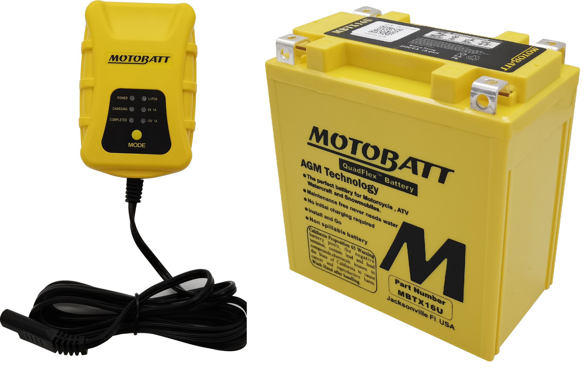 Motobatt Maintenance Charger PDCT1 with MBTX16U QUADFLEX AGM Factory Activated