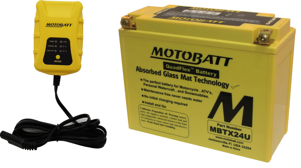 Motobatt Maintenance Charger PDCT1 with MBTX24U QUADFLEX AGM Factory Activated