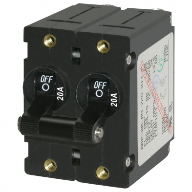 Blue Sea Systems BS7236 A-Series Toggle Circuit Breaker - Double Pole 20A Black