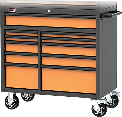 TOBEQ TBQ-RCBT411121ORBK 41" 11-Drawer Roller Cabinet, Orange/Black